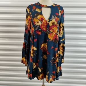 Blu Pepper | Floral Longline Tunic Blouse Top Size Small /Navy